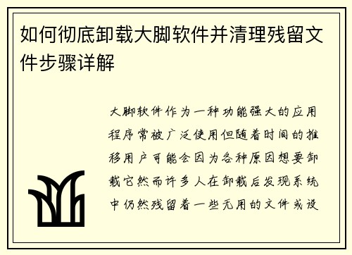 如何彻底卸载大脚软件并清理残留文件步骤详解